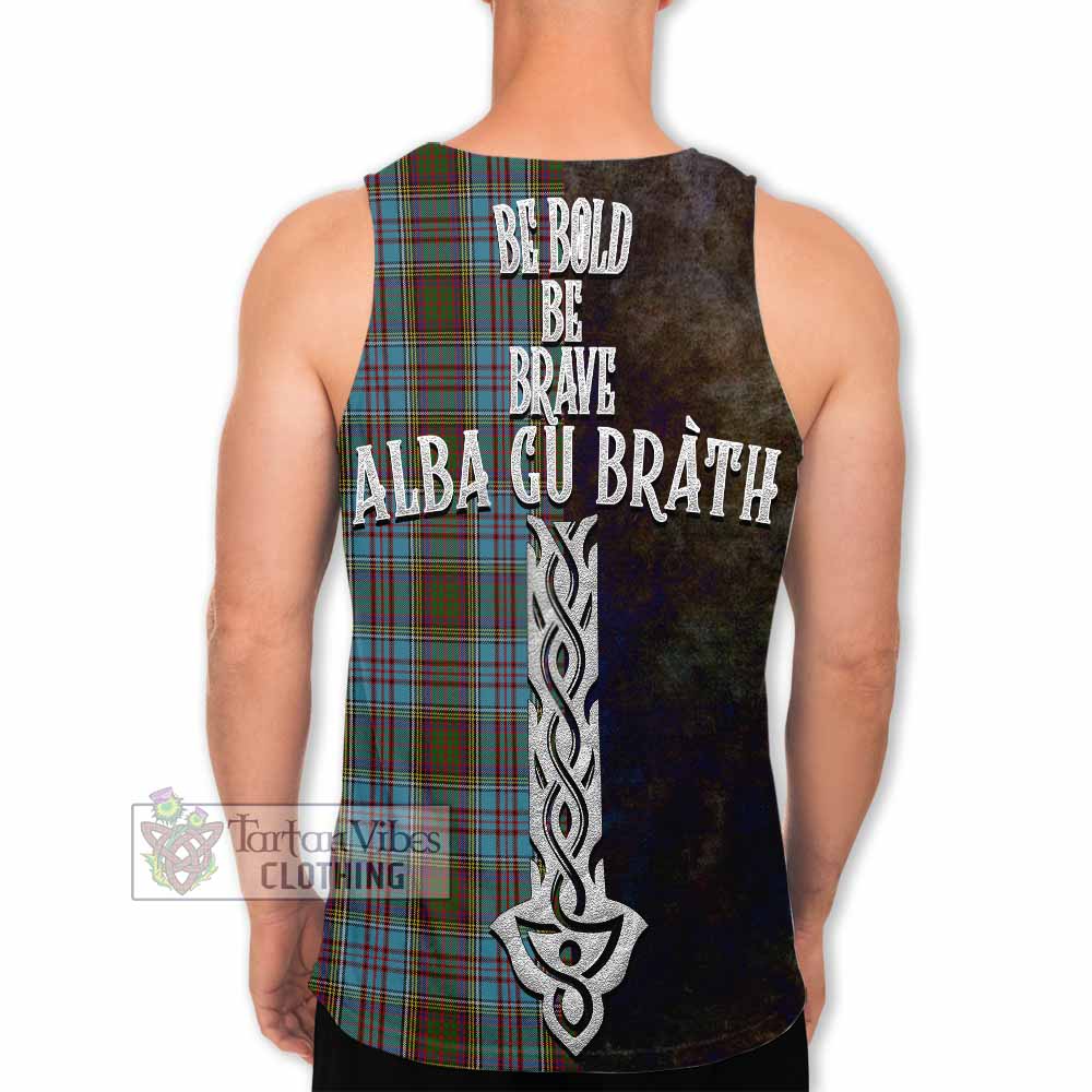 Tartan Vibes Clothing Anderson Tartan Family Crest Men's Tank Top Alba Gu Brath Be Brave Lion Ancient Style