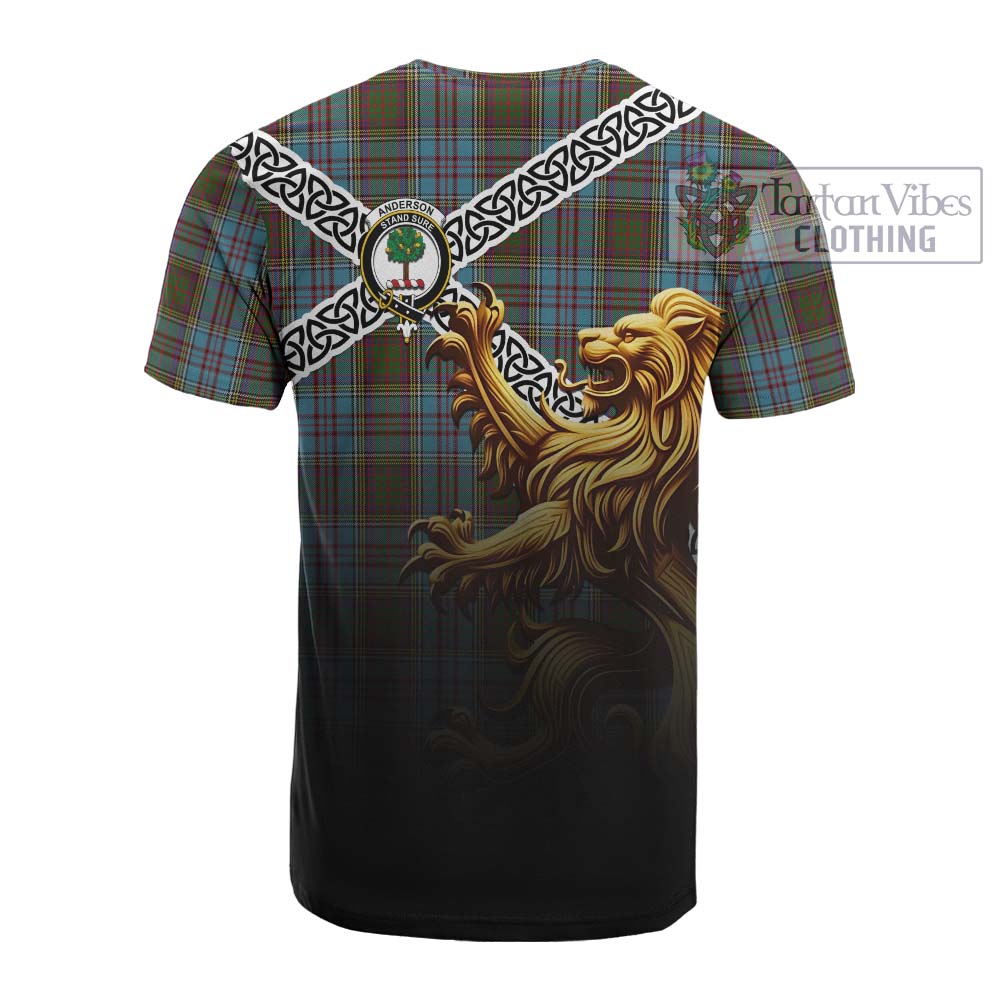 Tartan Vibes Clothing Anderson Crest Tartan Cotton T-shirt with Golden Lion Emblem Celtic Style