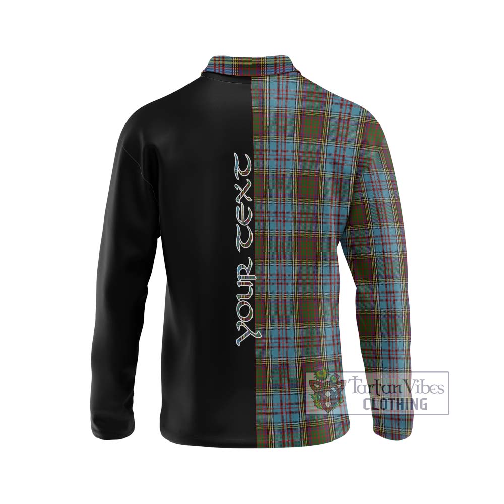 Anderson Tartan Long Sleeve Polo Shirt with Family Crest and Half Of Me Style - Tartanvibesclothing Shop