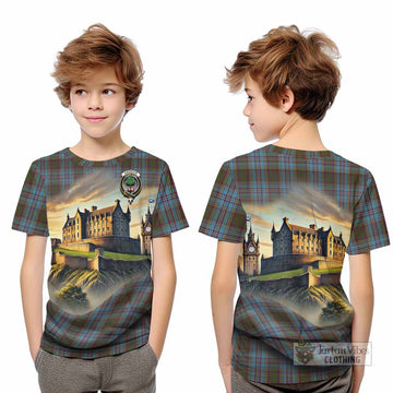 Anderson Tartan Family Crest Kid T-Shirt with Scottish Ancient Castle Style