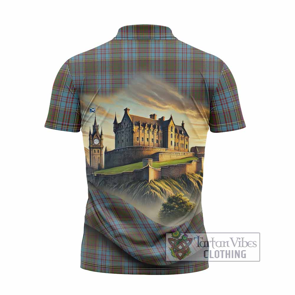 Tartan Vibes Clothing Anderson Tartan Family Crest Zipper Polo Shirt with Scottish Ancient Castle Stype