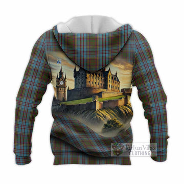 Tartan Vibes Clothing Anderson Tartan Family Crest Knitted Hoodie with Scottish Ancient Castle Style