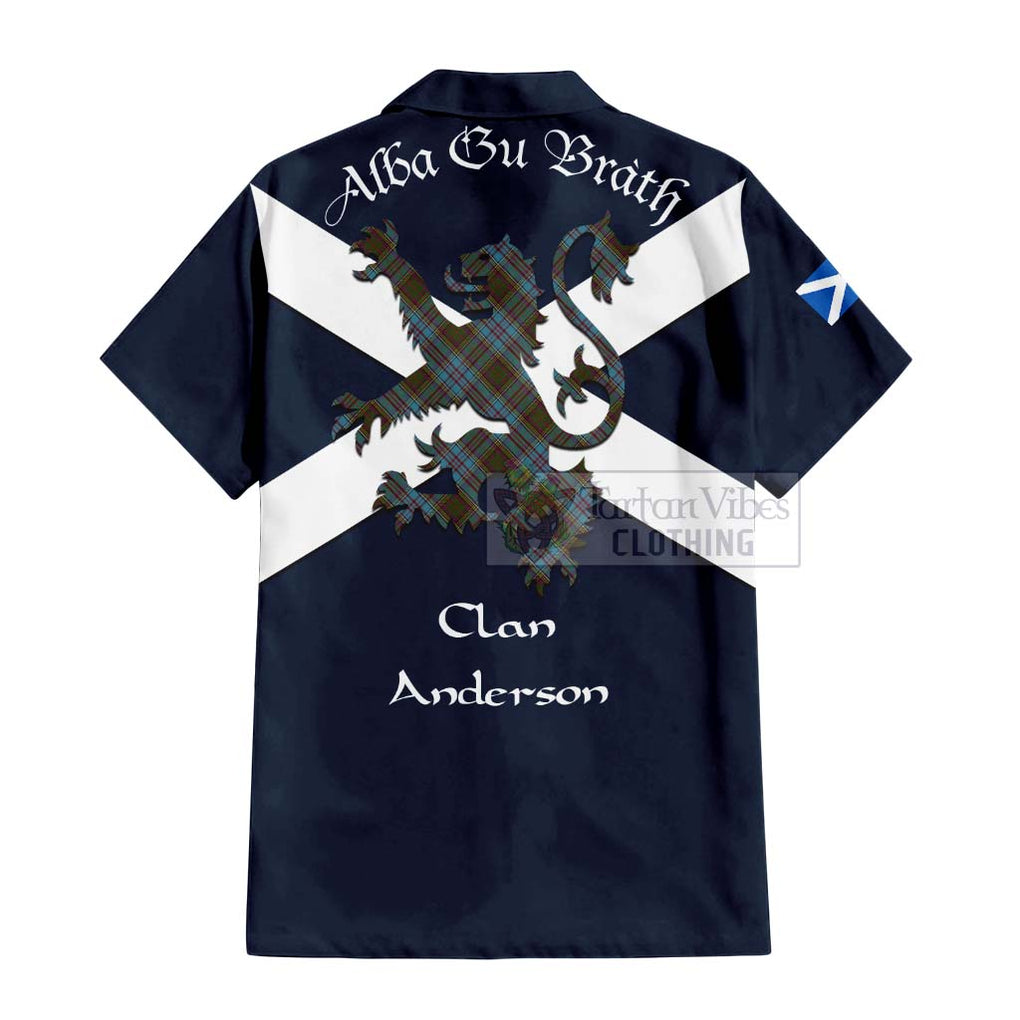 Tartan Vibes Clothing Anderson Tartan Lion Rampant Short Sleeve Button Shirt – Proudly Display Your Heritage with Alba Gu Brath and Clan Name