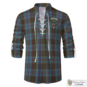 Anderson Tartan Men's Scottish Traditional Jacobite Ghillie Kilt Shirt with Family Crest