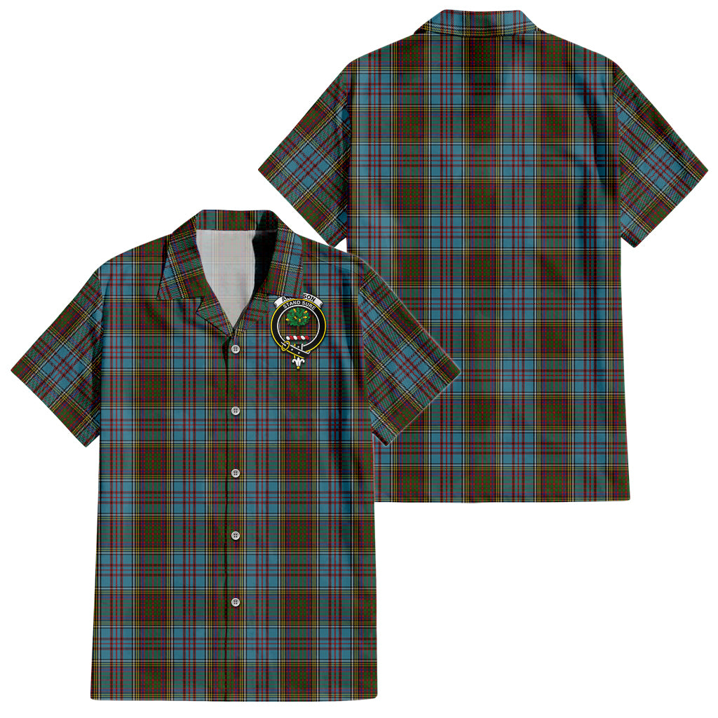 Anderson Tartan Short Sleeve Button Down Shirt with Family Crest - Tartanvibesclothing