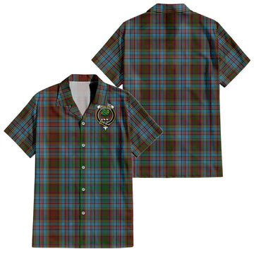 Anderson Tartan Short Sleeve Button Down Shirt with Family Crest - Tartanvibesclothing