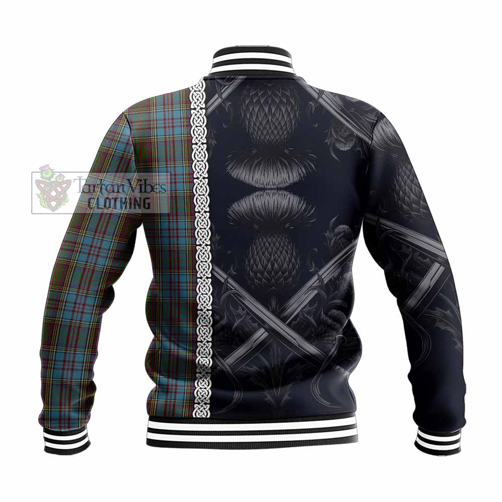 Tartan Vibes Clothing Anderson Tartan Baseball Jacket with Family Crest Cross Sword Thistle Celtic Vibes