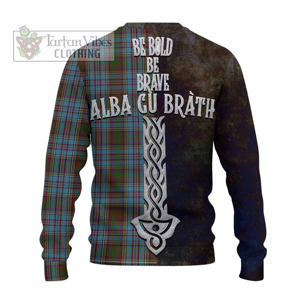 Tartan Vibes Clothing Anderson Tartan Family Crest Knitted Sweater Alba Gu Brath Be Brave Lion Ancient Style