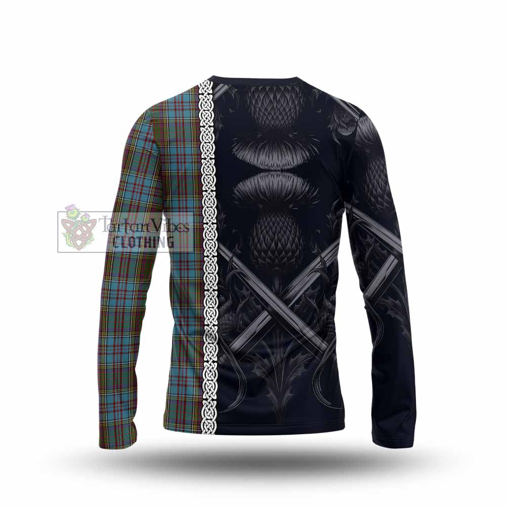 Tartan Vibes Clothing Anderson Tartan Long Sleeve T-Shirt with Family Crest Cross Sword Thistle Celtic Vibes