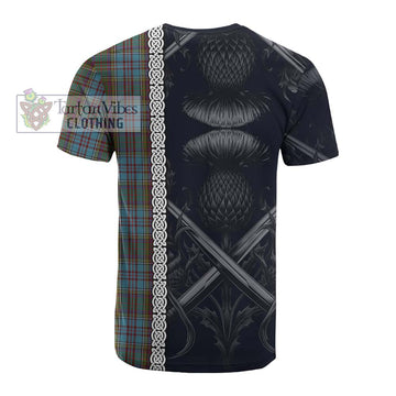 Tartan Vibes Clothing Anderson Tartan Cotton T-shirt with Family Crest Cross Sword Thistle Celtic Vibes
