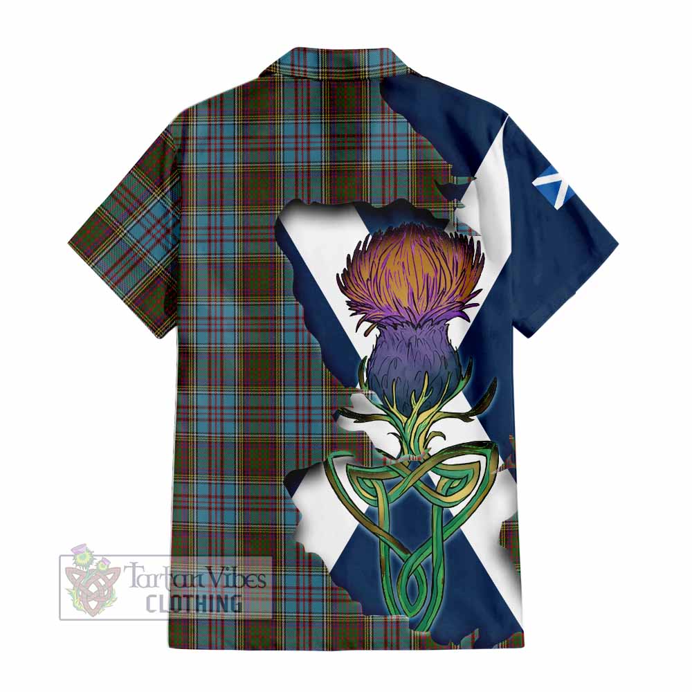 Tartan Vibes Clothing Anderson Tartan Family Crest Short Sleeve Button Shirt Scottish Thistle Celtic Inspired