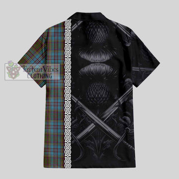 Anderson Tartan Hawaiian Shirt with Family Crest Cross Sword Thistle Celtic Vibes