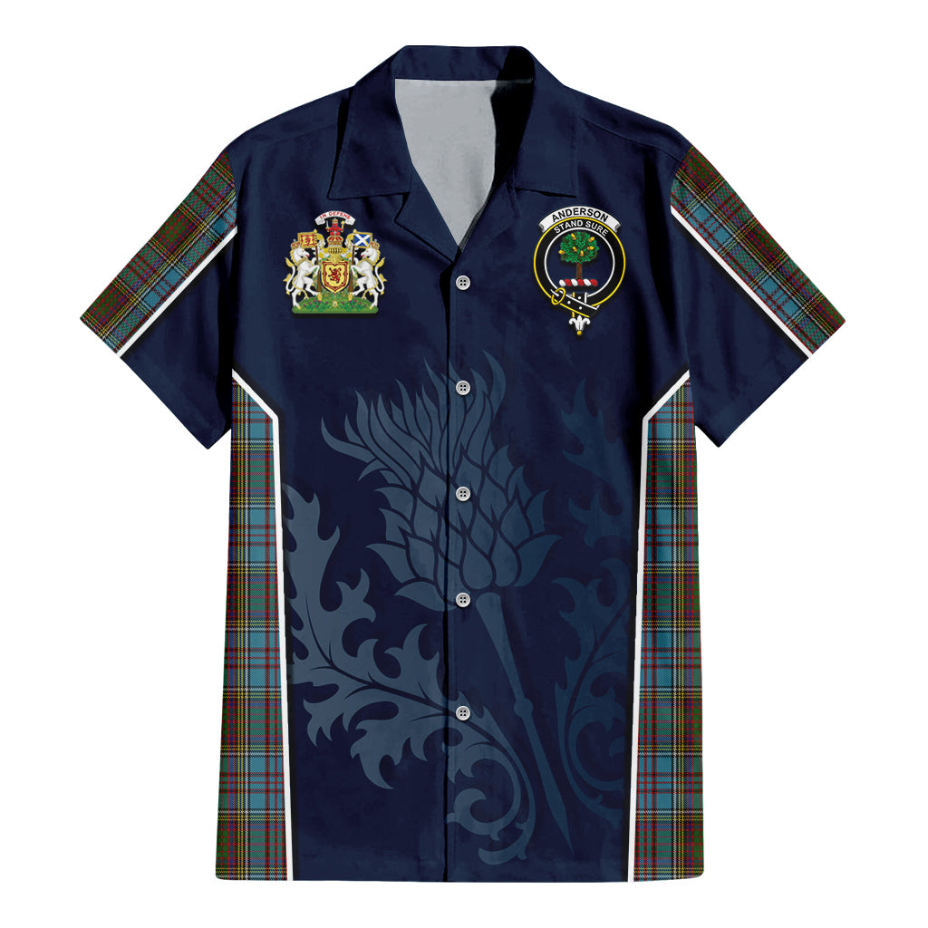 Tartan Vibes Clothing Anderson Tartan Short Sleeve Button Up Shirt with Family Crest and Scottish Thistle Vibes Sport Style