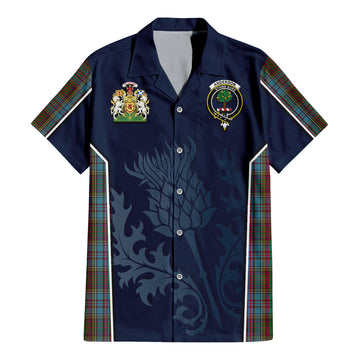 Tartan Vibes Clothing Anderson Tartan Short Sleeve Button Up Shirt with Family Crest and Scottish Thistle Vibes Sport Style