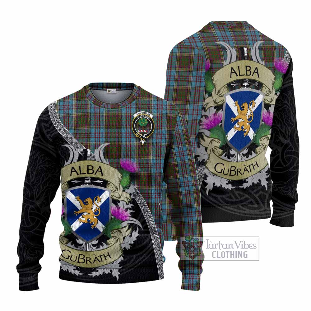 Tartan Vibes Clothing Anderson Tartan Family Crest Knitted Sweater Lion Rampant Royal Thistle Shield Celtic Inspired
