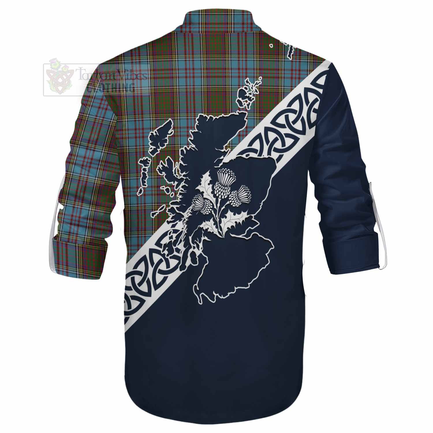 Tartan Vibes Clothing Anderson Tartan Ghillie Kilt Shirt Featuring Thistle and Scotland Map