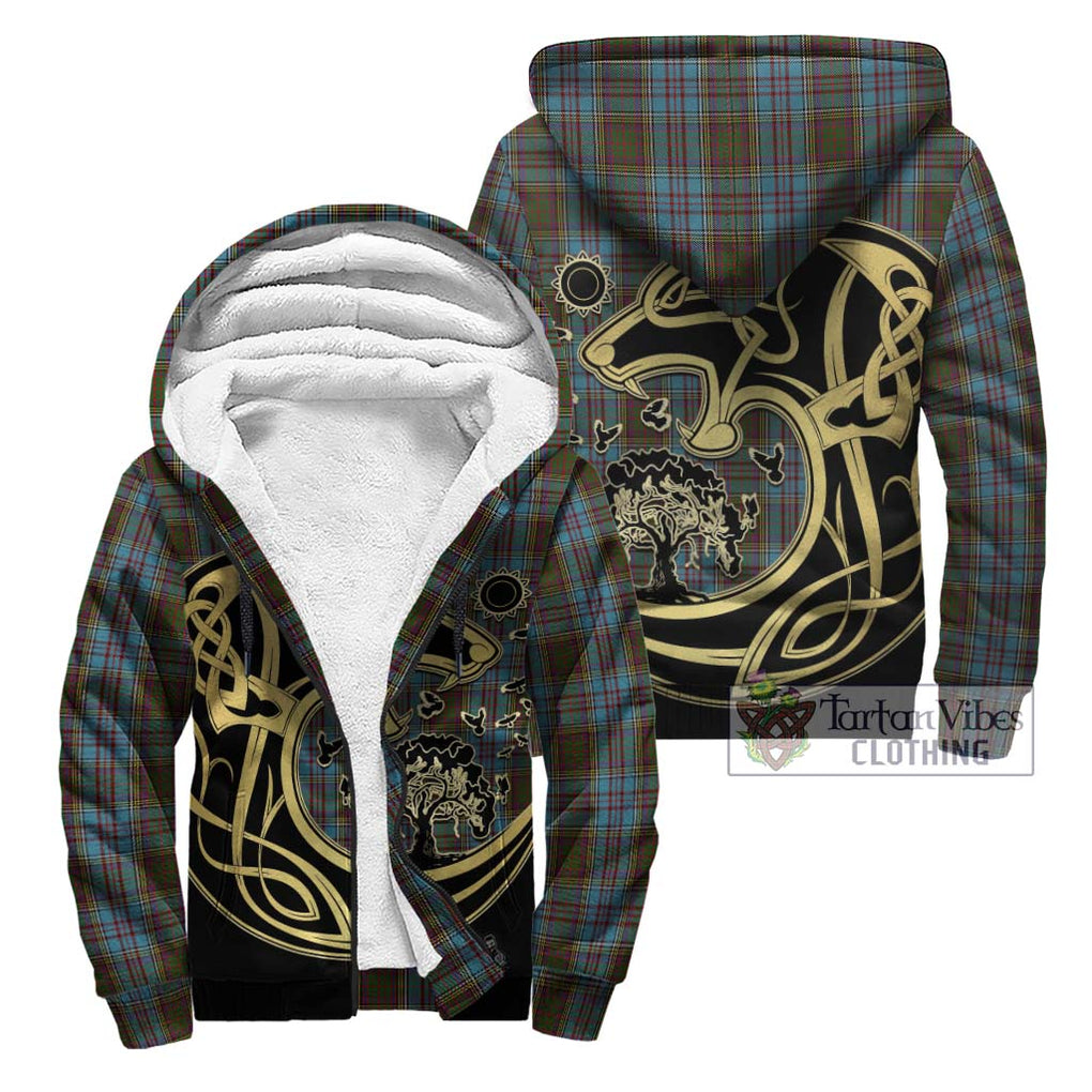 Anderson Tartan Sherpa Hoodie with Family Crest Celtic Wolf Style Unisex - Tartan Vibes Clothing