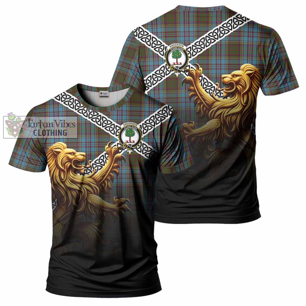 Tartan Vibes Clothing Anderson Crest Tartan T-Shirt with Golden Lion Emblem Celtic Style