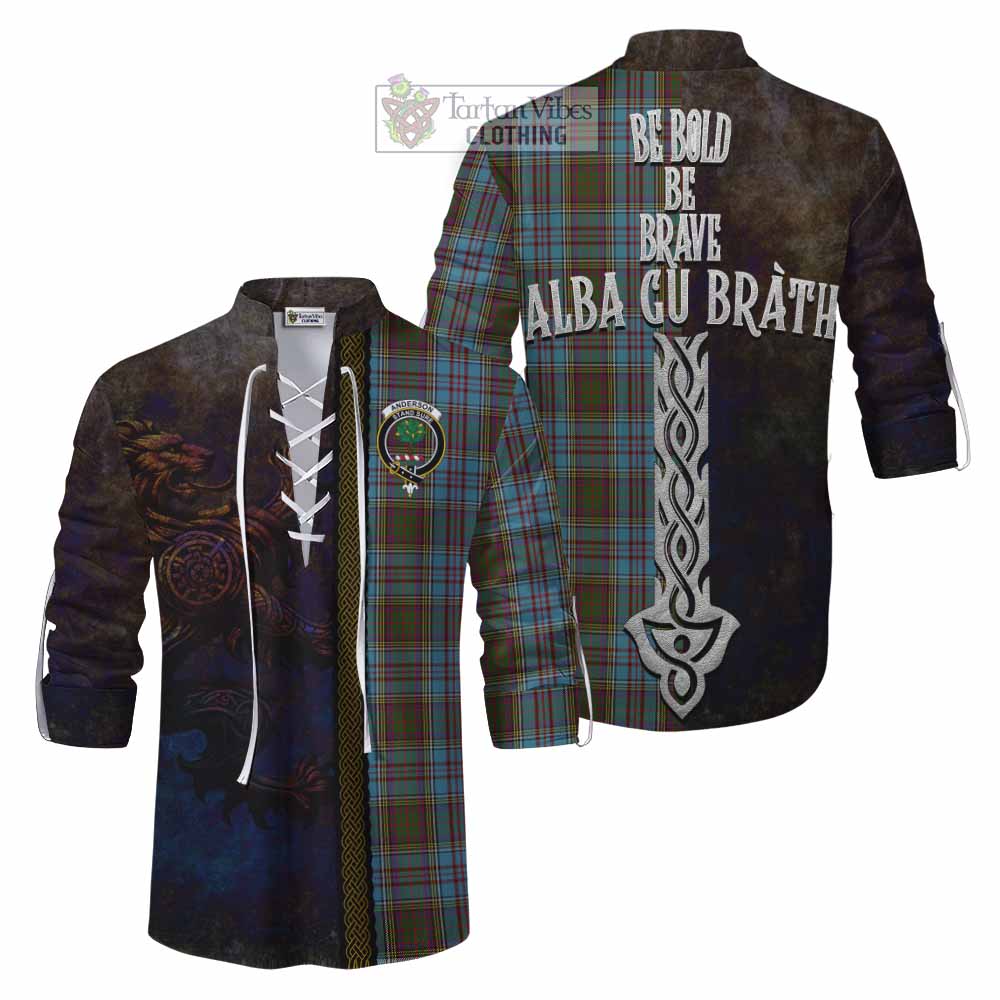 Tartan Vibes Clothing Anderson Tartan Family Crest Ghillie Kilt Shirt Alba Gu Brath Be Brave Lion Ancient Style