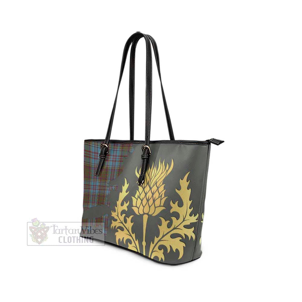 Tartan Vibes Clothing Anderson Tartan Leather Tote Bag Gold Thistle Style
