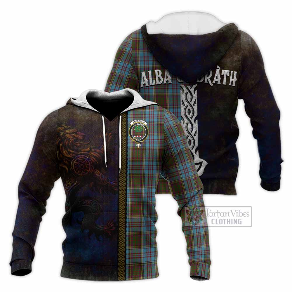 Tartan Vibes Clothing Anderson Tartan Family Crest Knitted Hoodie Alba Gu Brath Be Brave Lion Ancient Style