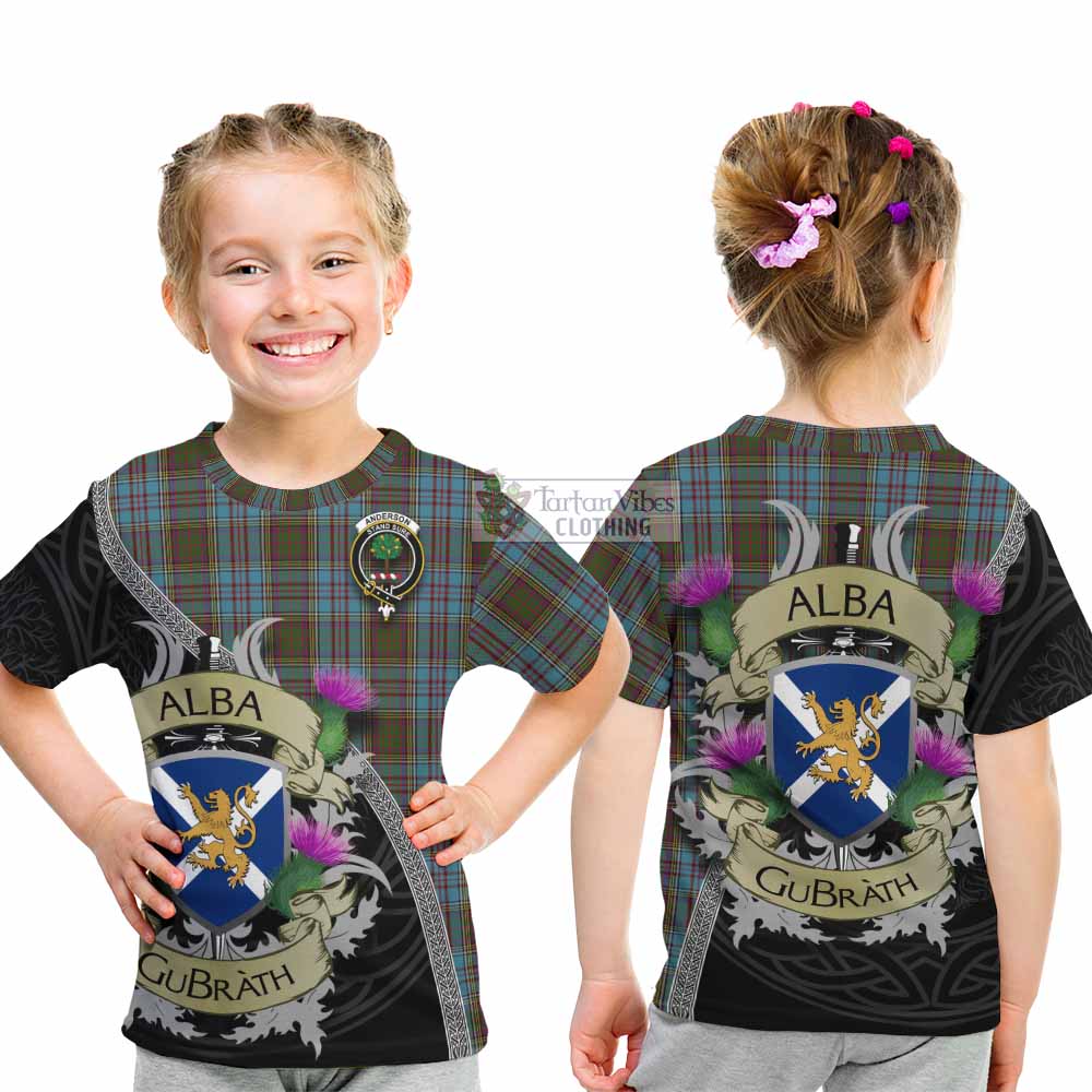 Tartan Vibes Clothing Anderson Tartan Family Crest Kid T-Shirt Lion Rampant Royal Thistle Shield Celtic Inspired