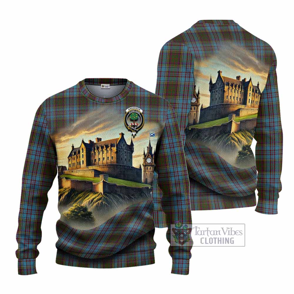 Tartan Vibes Clothing Anderson Tartan Family Crest Knitted Sweater with Scottish Ancient Castle Style