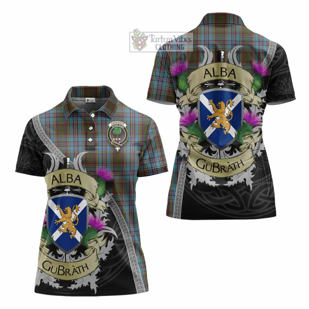 Tartan Vibes Clothing Anderson Tartan Family Crest Women's Polo Shirt Lion Rampant Royal Thistle Shield Celtic Inspired