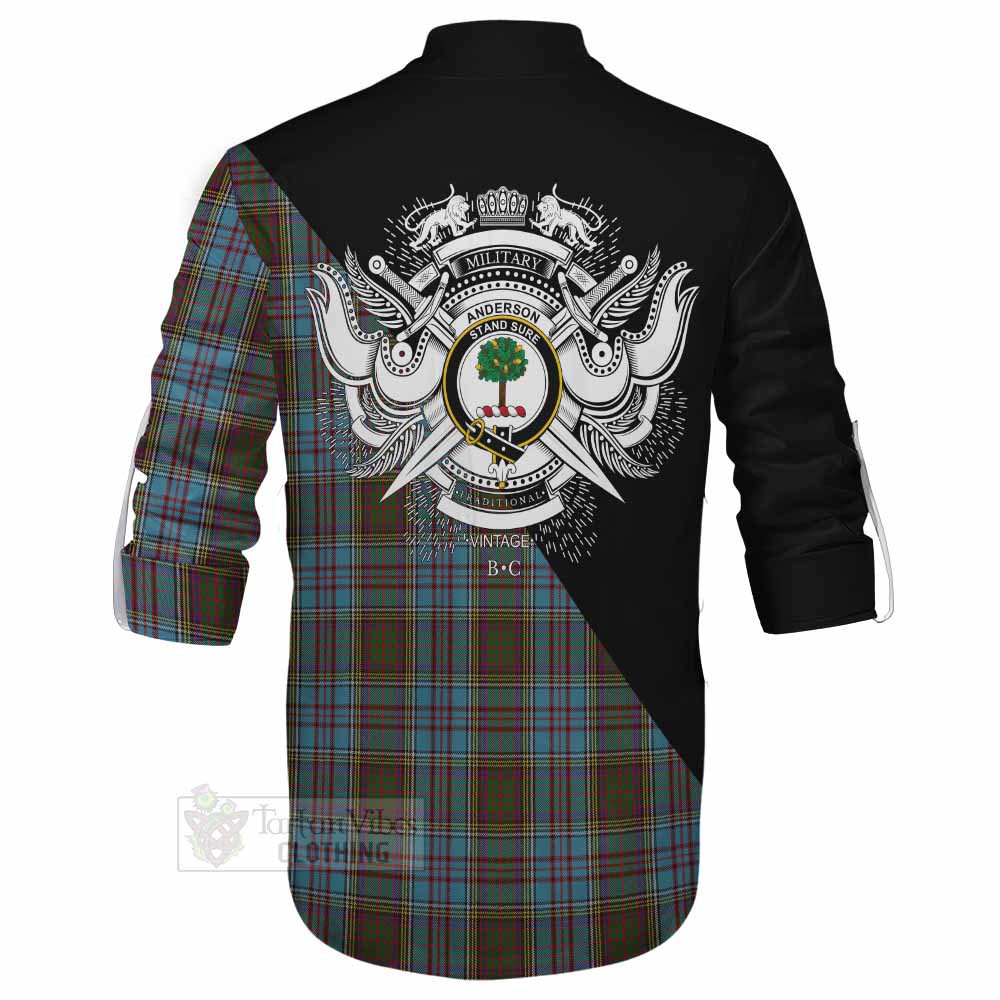 Tartan Vibes Clothing Anderson Tartan Ghillie Kilt Shirt with Family Crest and Military Logo Style