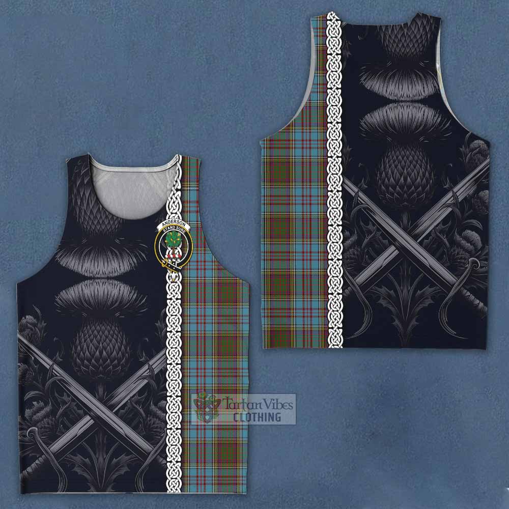 Tartan Vibes Clothing Anderson Tartan Men's Tank Top with Family Crest Cross Sword Thistle Celtic Vibes