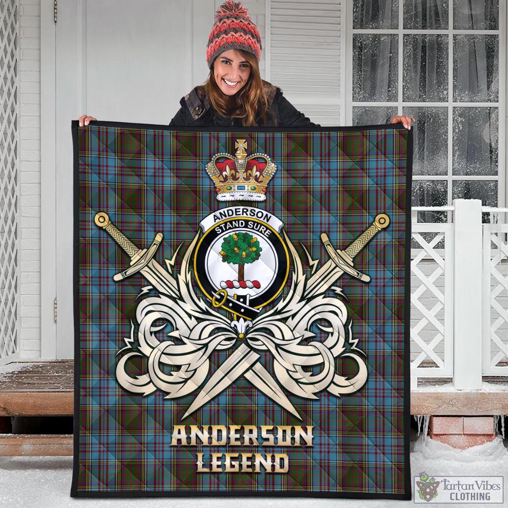 Tartan Vibes Clothing Anderson Tartan Quilt with Clan Crest and the Golden Sword of Courageous Legacy