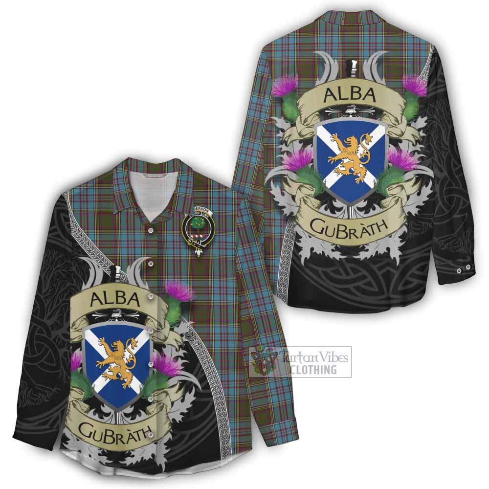 Tartan Vibes Clothing Anderson Tartan Family Crest Women's Casual Shirt Lion Rampant Royal Thistle Shield Celtic Inspired