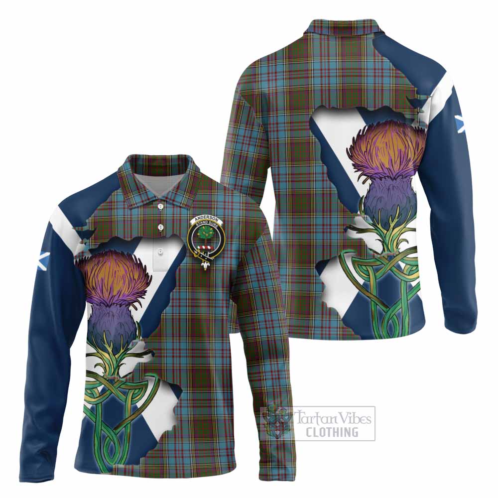 Tartan Vibes Clothing Anderson Tartan Family Crest Long Sleeve Polo Shirt Scottish Thistle Celtic Inspired