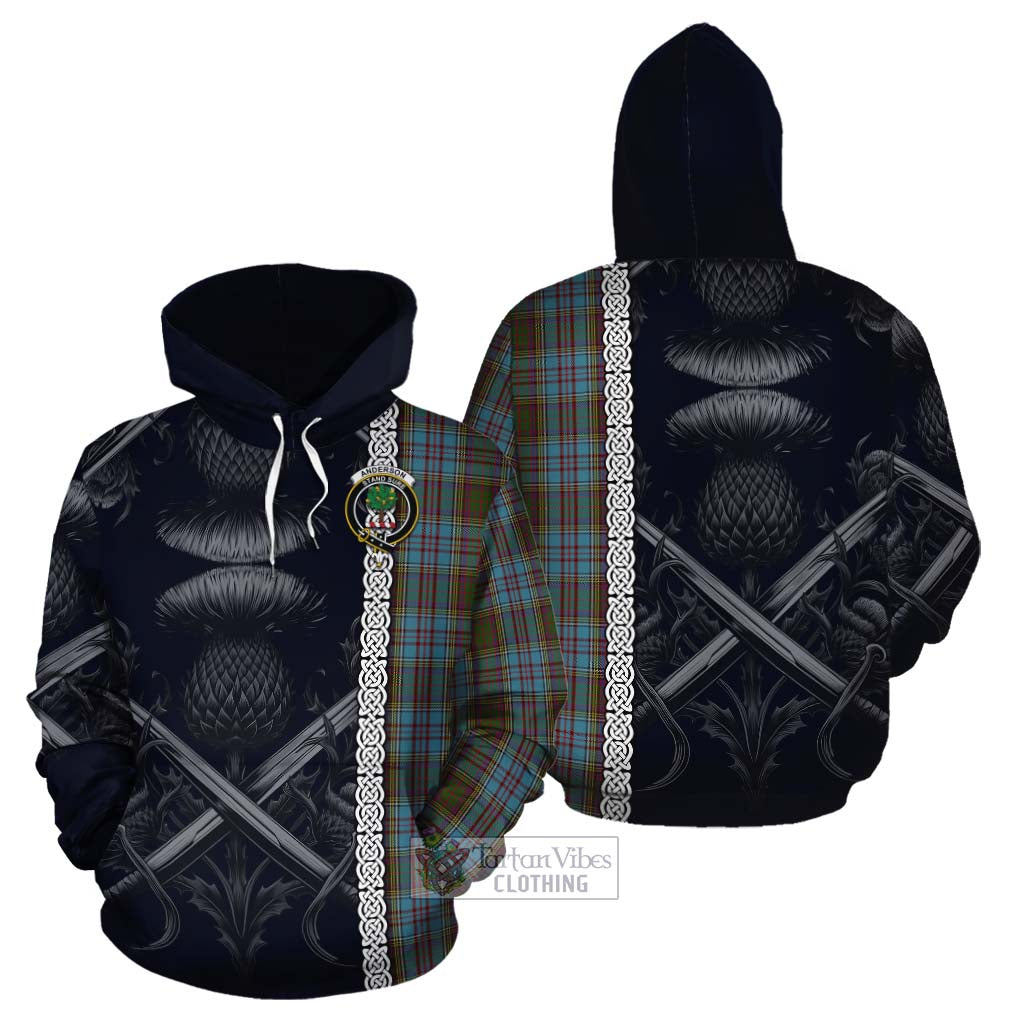 Tartan Vibes Clothing Anderson Tartan Cotton Hoodie with Family Crest Cross Sword Thistle Celtic Vibes