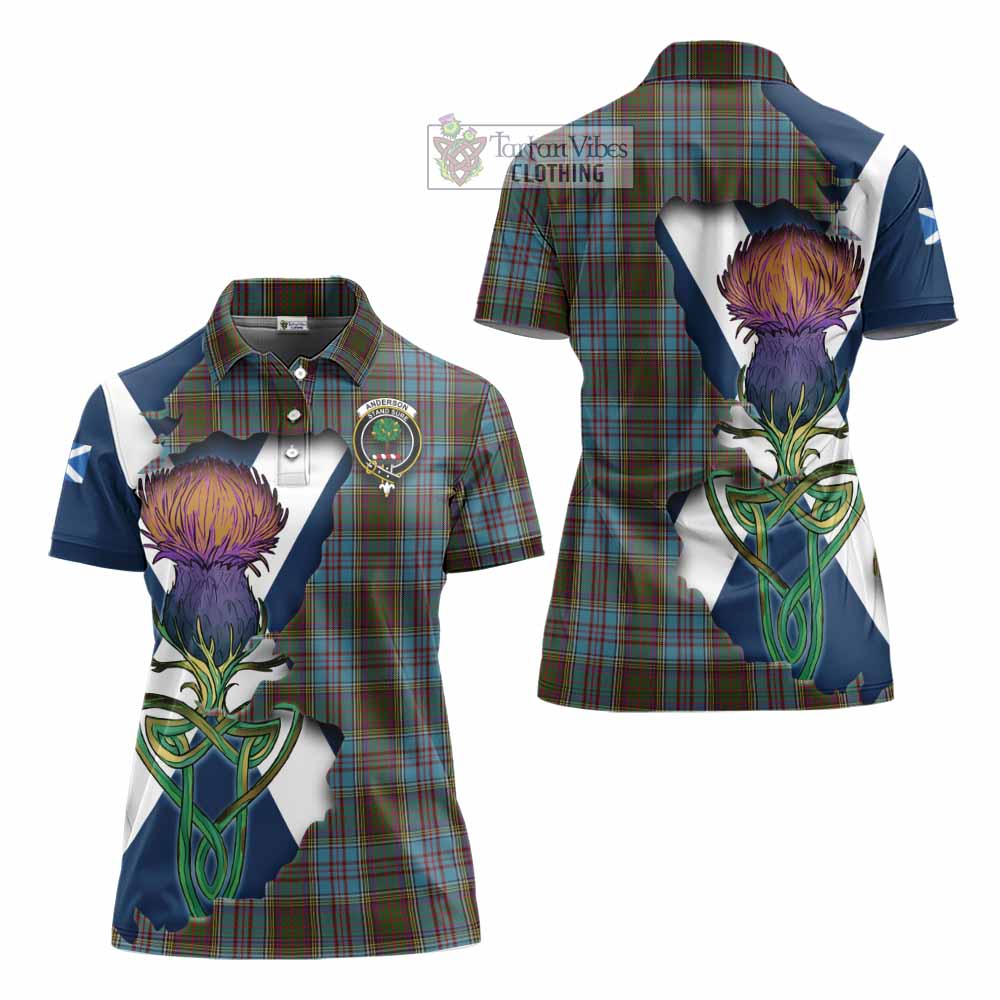 Tartan Vibes Clothing Anderson Tartan Family Crest Women's Polo Shirt Scottish Thistle Celtic Inspired