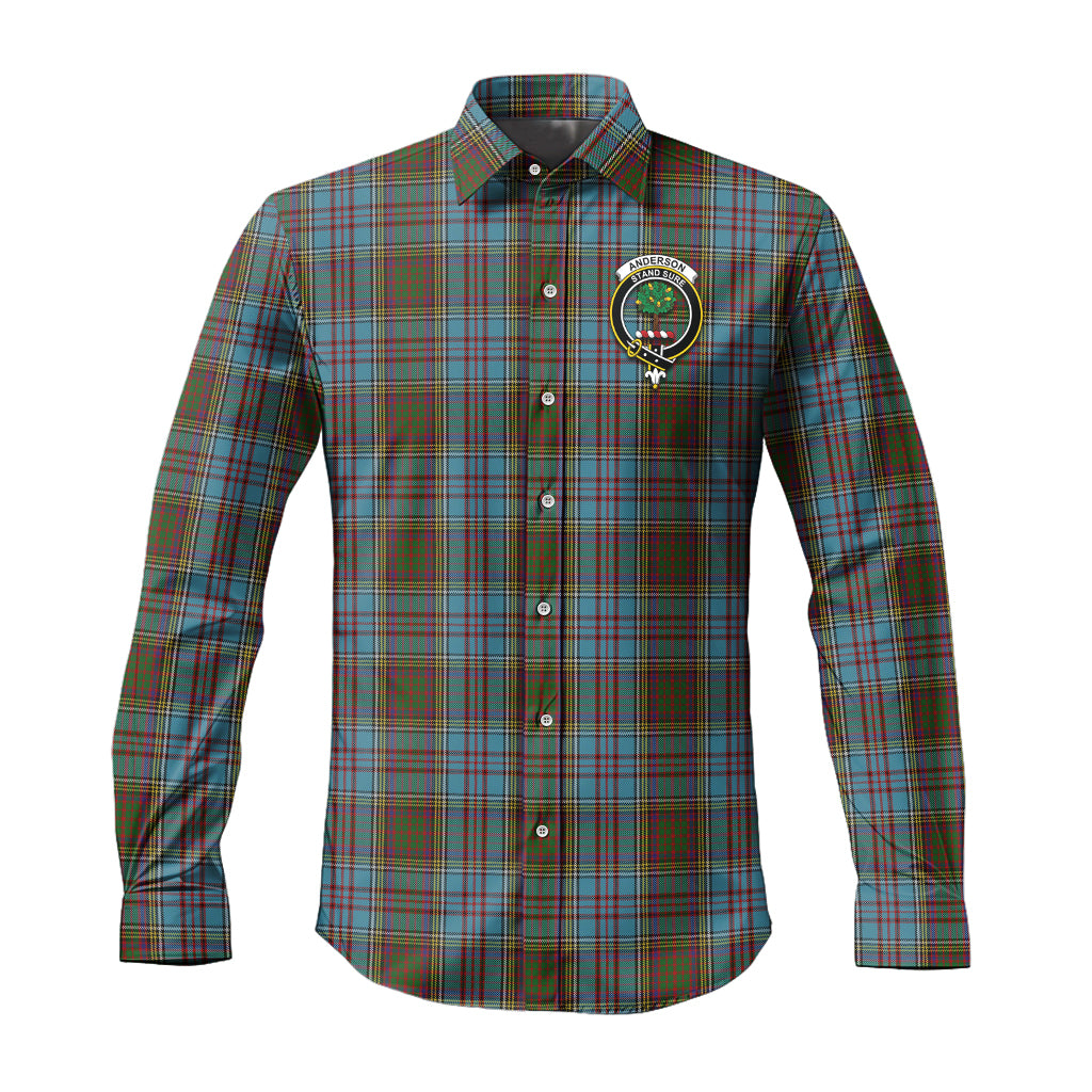 Anderson Tartan Long Sleeve Button Up Shirt with Family Crest - Tartanvibesclothing