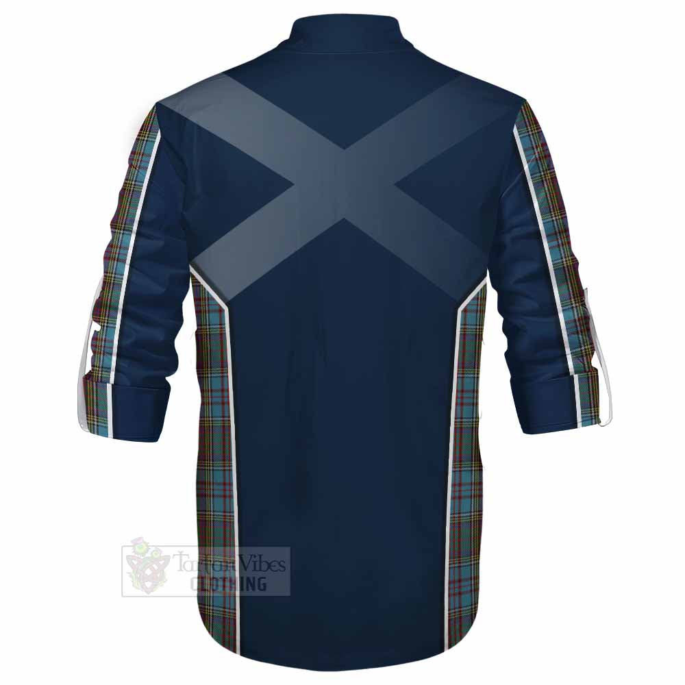 Tartan Vibes Clothing Anderson Tartan Ghillie Kilt Shirt with Family Crest and Lion Rampant Vibes Sport Style