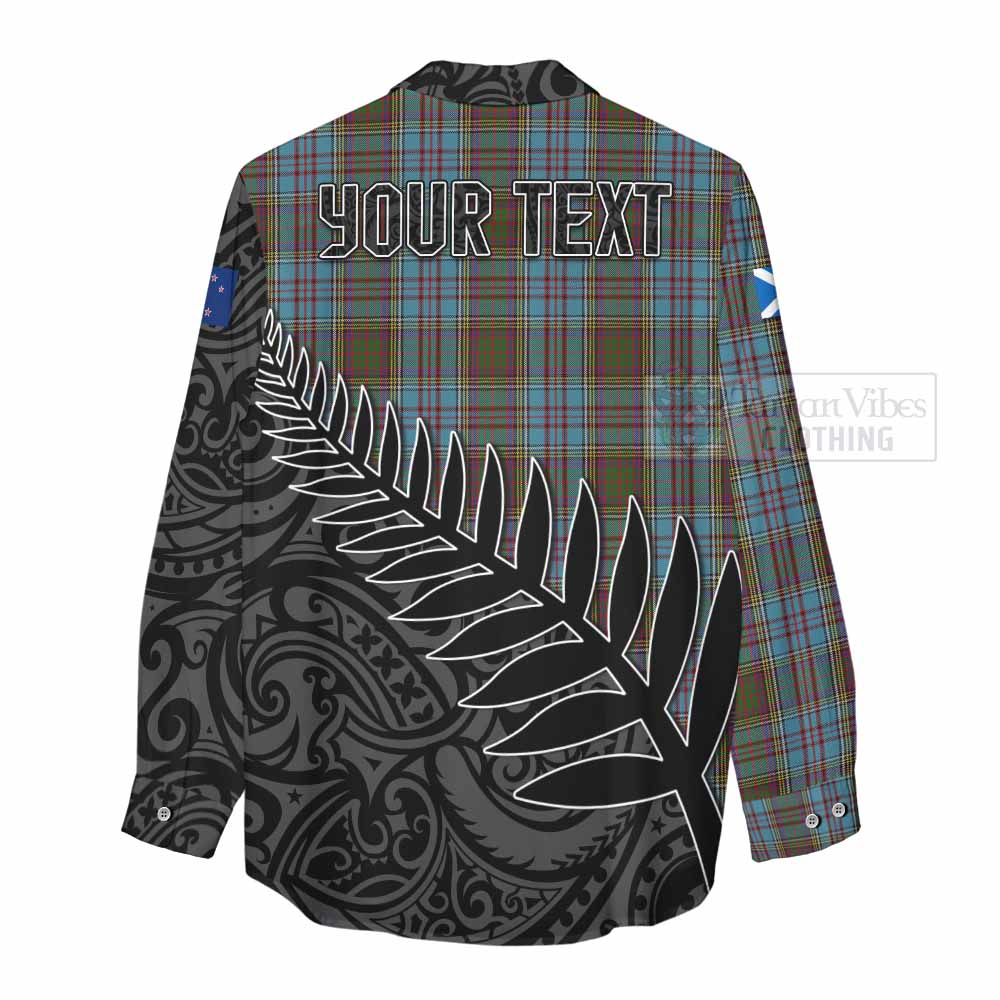 Tartan Vibes Clothing Anderson Crest Tartan Women's Casual Shirt with New Zealand Silver Fern Half Style