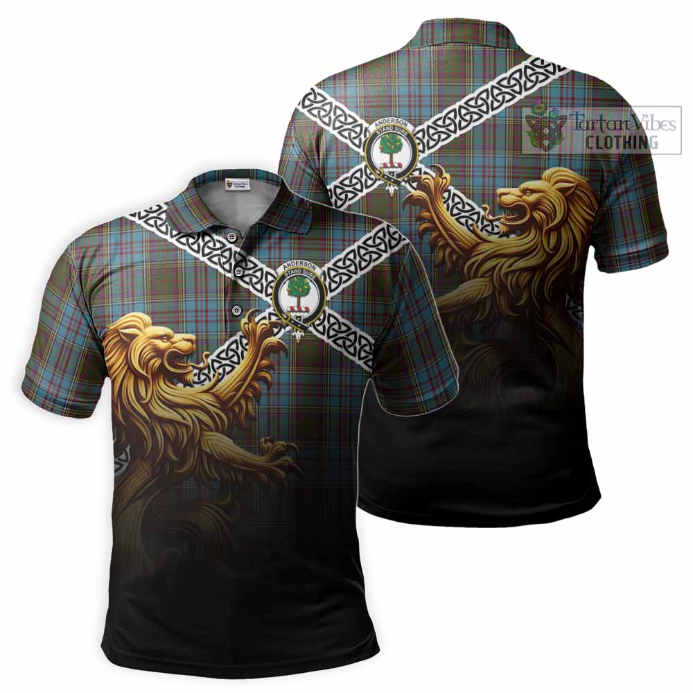 Tartan Vibes Clothing Anderson Crest Tartan Polo Shirt with Golden Lion Emblem Celtic Style