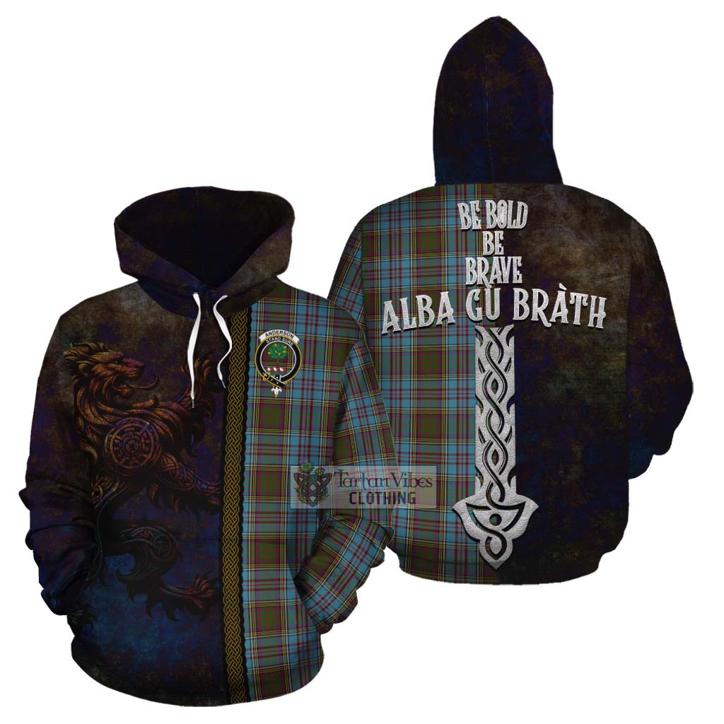 Tartan Vibes Clothing Anderson Tartan Family Crest Cotton Hoodie Alba Gu Brath Be Brave Lion Ancient Style