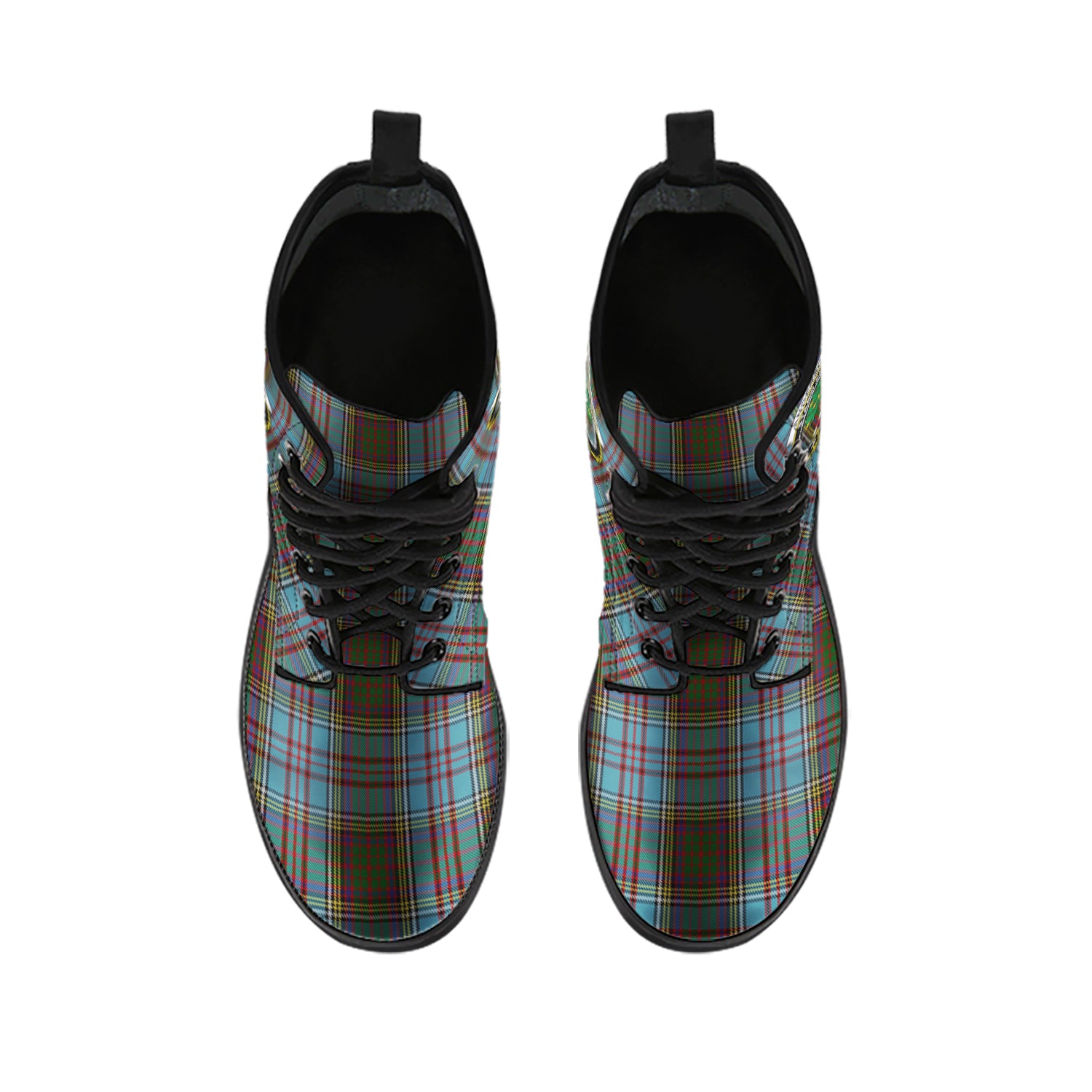 Anderson Tartan Leather Boots with Family Crest - Tartanvibesclothing