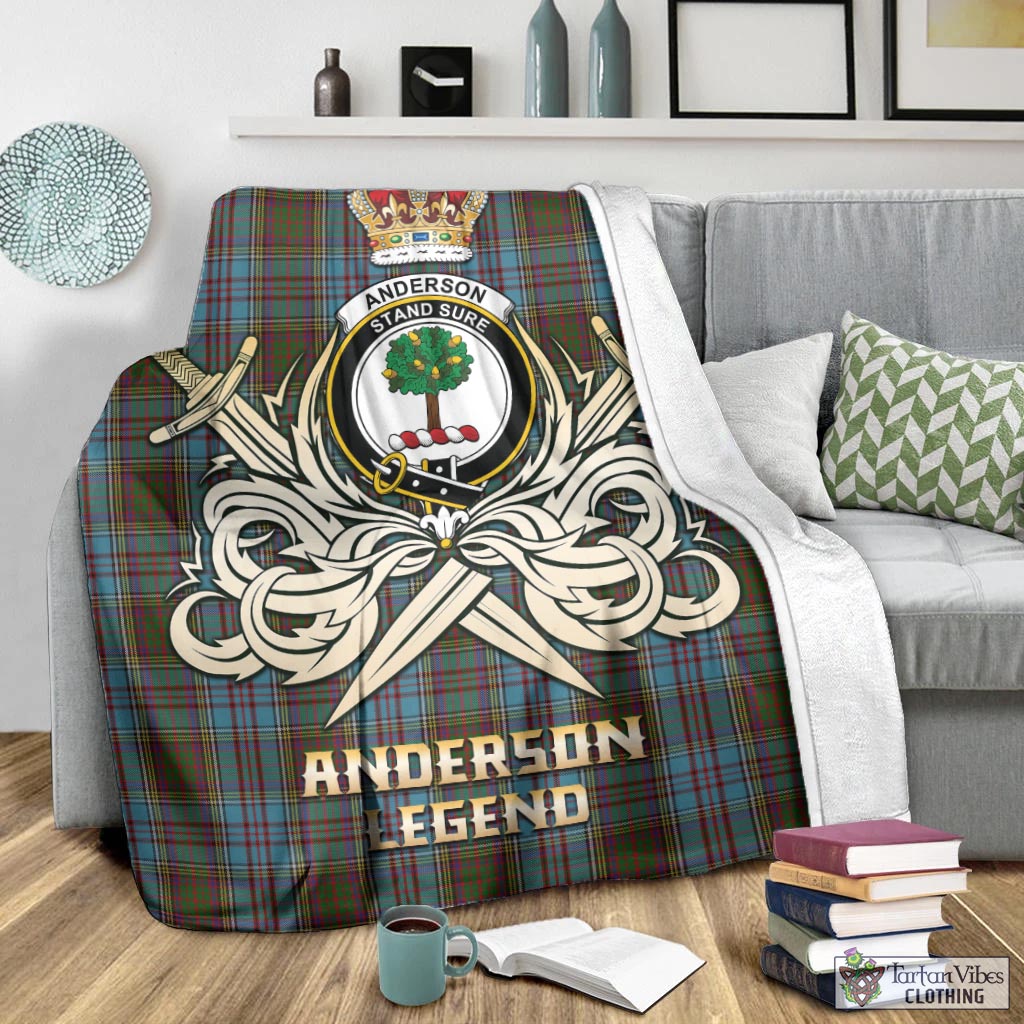 Tartan Vibes Clothing Anderson Tartan Blanket with Clan Crest and the Golden Sword of Courageous Legacy