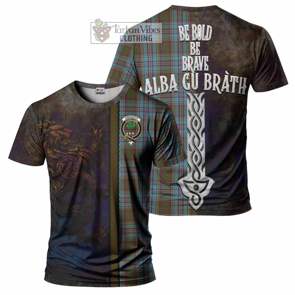 Tartan Vibes Clothing Anderson Tartan Family Crest T-Shirt Alba Gu Brath Be Brave Lion Ancient Style