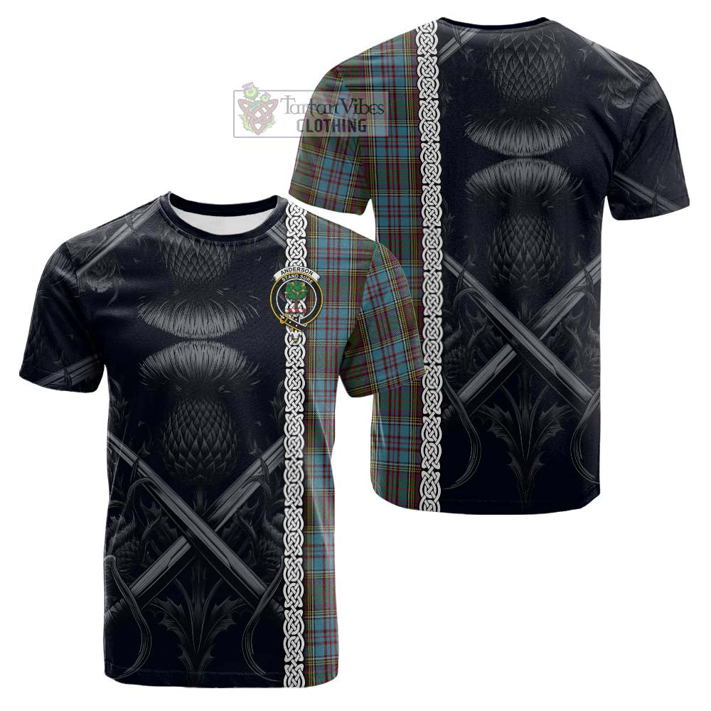 Tartan Vibes Clothing Anderson Tartan Cotton T-shirt with Family Crest Cross Sword Thistle Celtic Vibes
