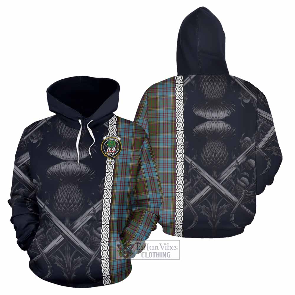 Tartan Vibes Clothing Anderson Tartan Hoodie with Family Crest Cross Sword Thistle Celtic Vibes