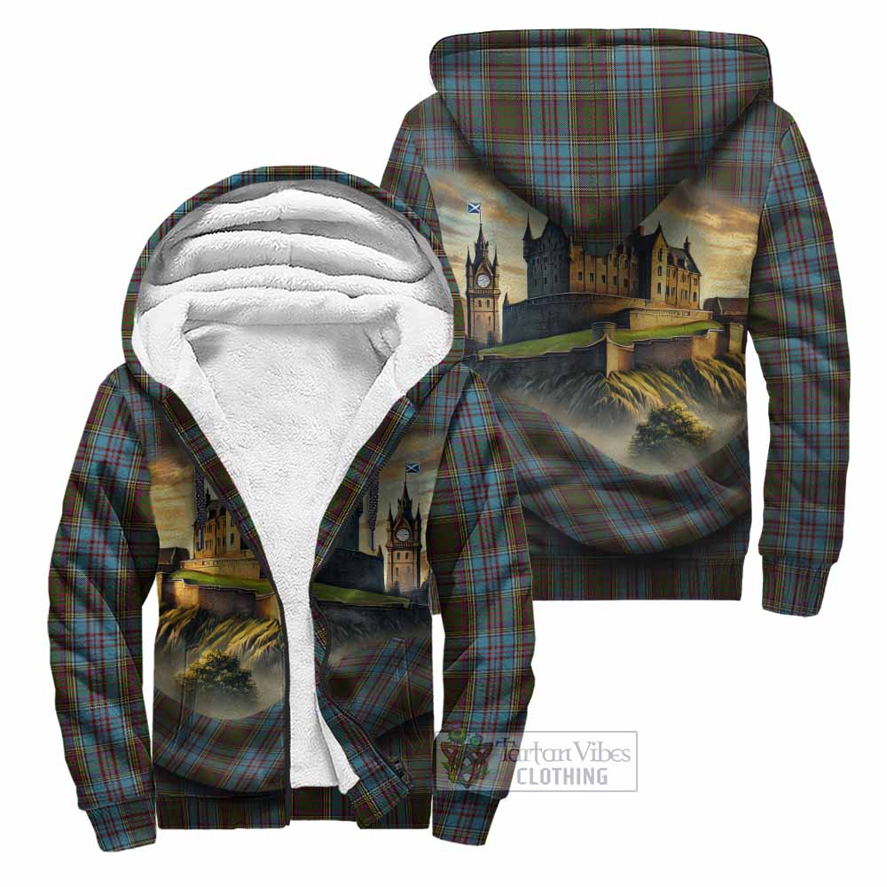 Tartan Vibes Clothing Anderson Tartan Family Crest Sherpa Hoodie with Scottish Ancient Castle Style