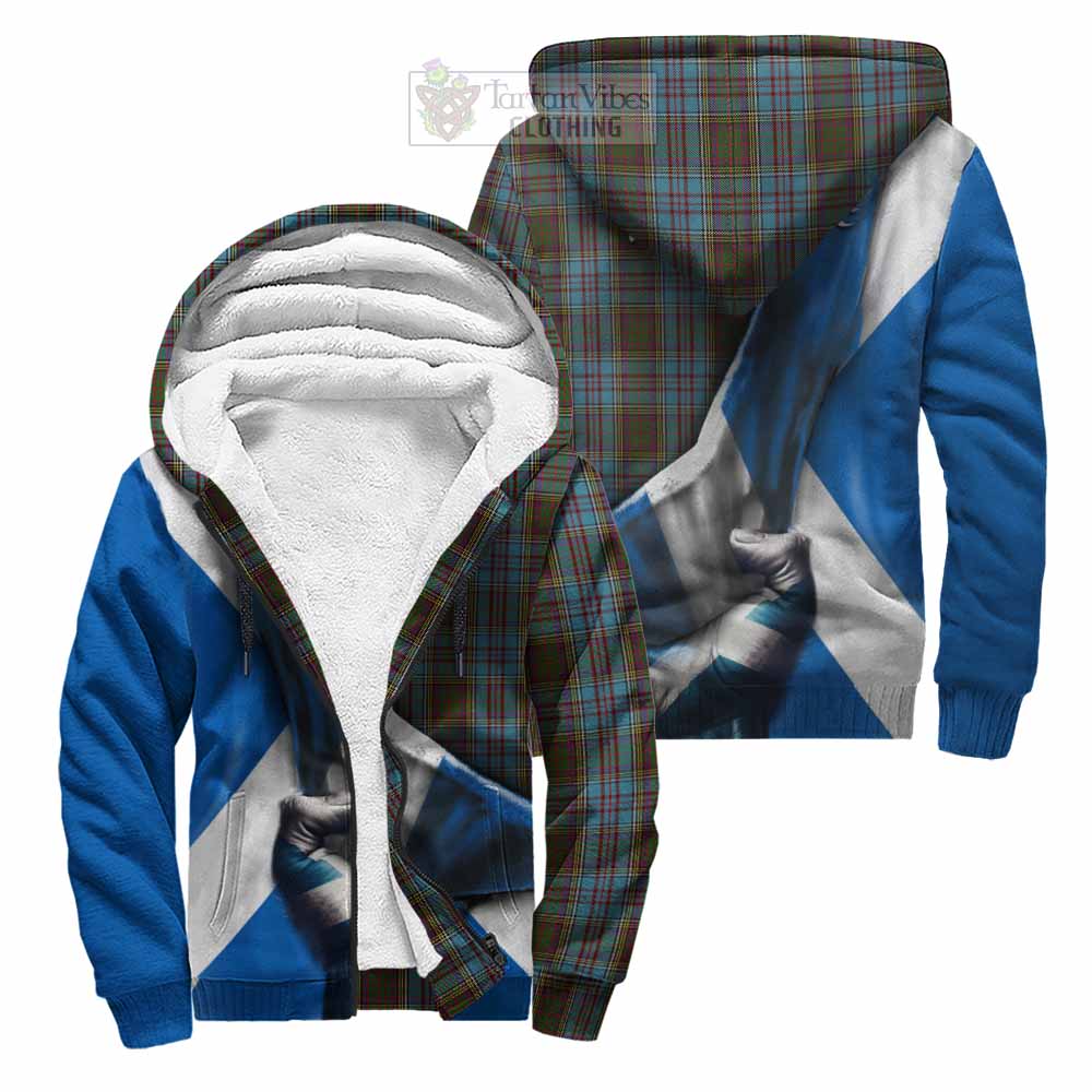 Tartan Vibes Clothing Anderson Tartan Sherpa Hoodie with Family Crest Scotland Patriotic Style