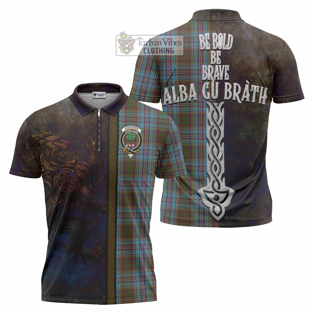 Tartan Vibes Clothing Anderson Tartan Family Crest Zipper Polo Shirt Alba Gu Brath Be Brave Lion Ancient Style