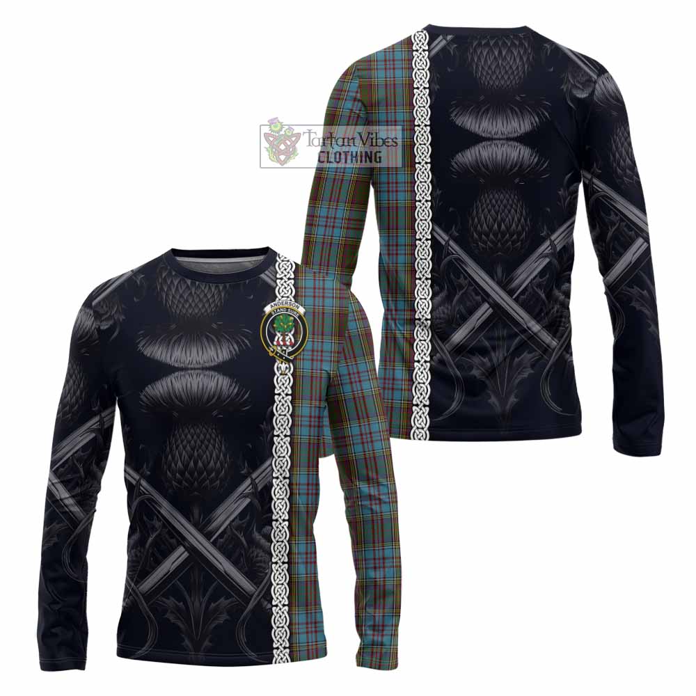 Tartan Vibes Clothing Anderson Tartan Long Sleeve T-Shirt with Family Crest Cross Sword Thistle Celtic Vibes