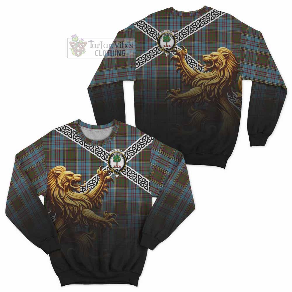Tartan Vibes Clothing Anderson Crest Tartan Sweatshirt with Golden Lion Emblem Celtic Style